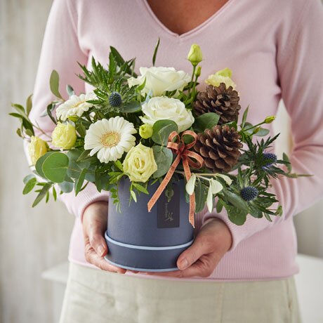 Winter Hatbox Flower Arrangement